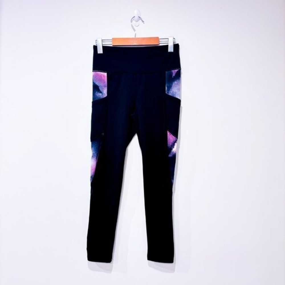 ARDENE Black Purple Print High Rise Pocket Active Leggings Medium
